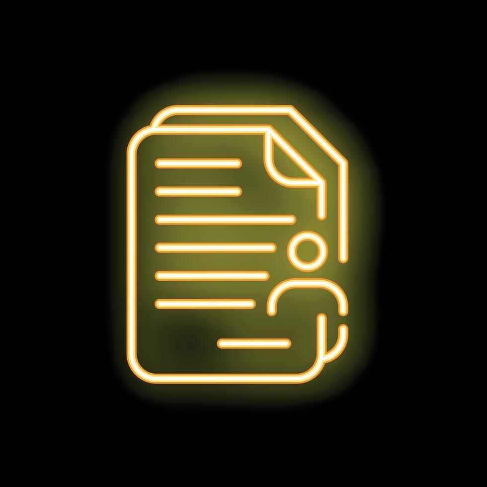 Neon icon of documents with user profile representing online registration process vector