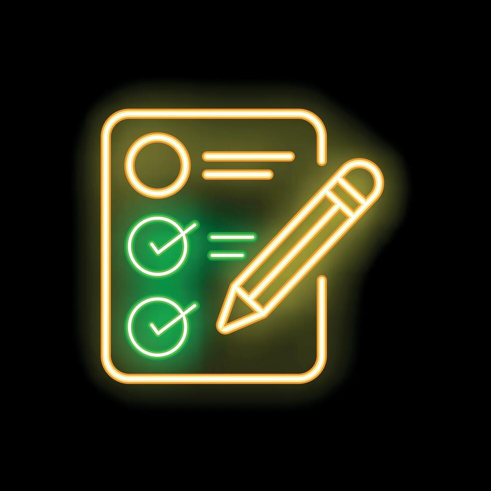 Neon sign of a clipboard with a pencil drawing check marks for voting or to do list vector