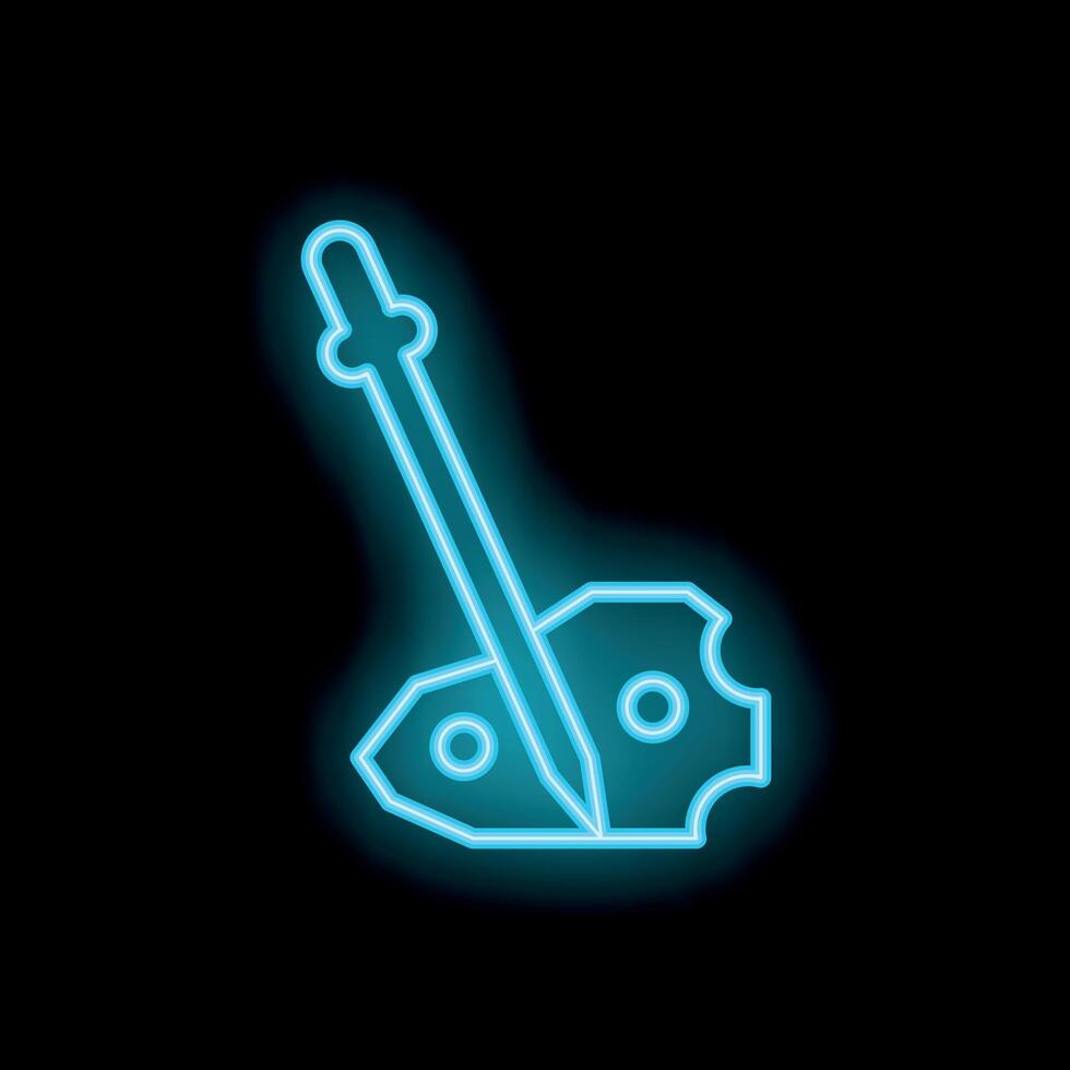 Neon blue sword piercing a shield on a black background vector