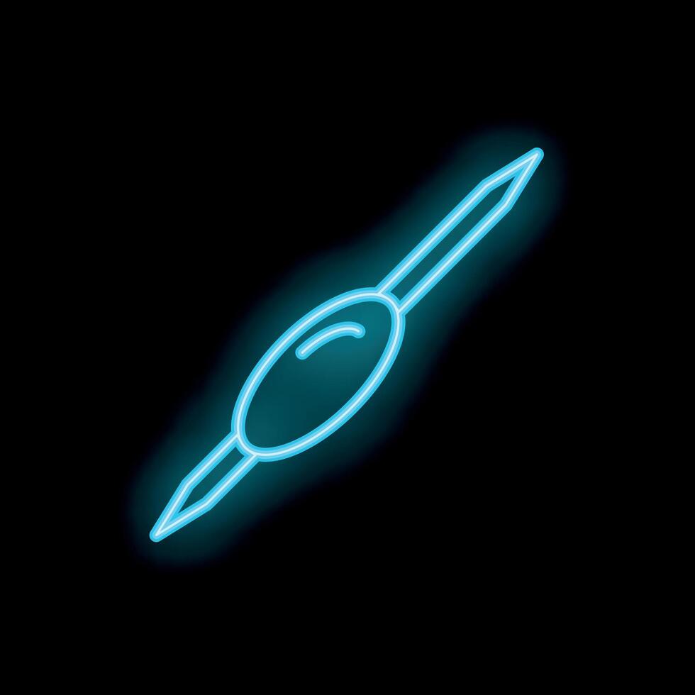 Neon icon of awl tool shining on black background vector