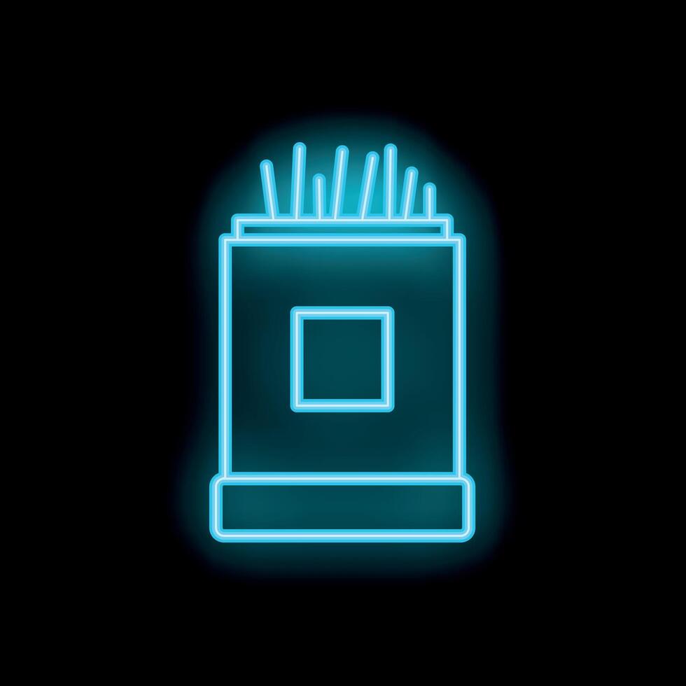 Blue neon icon of a box of incense sticks glowing on a black background vector