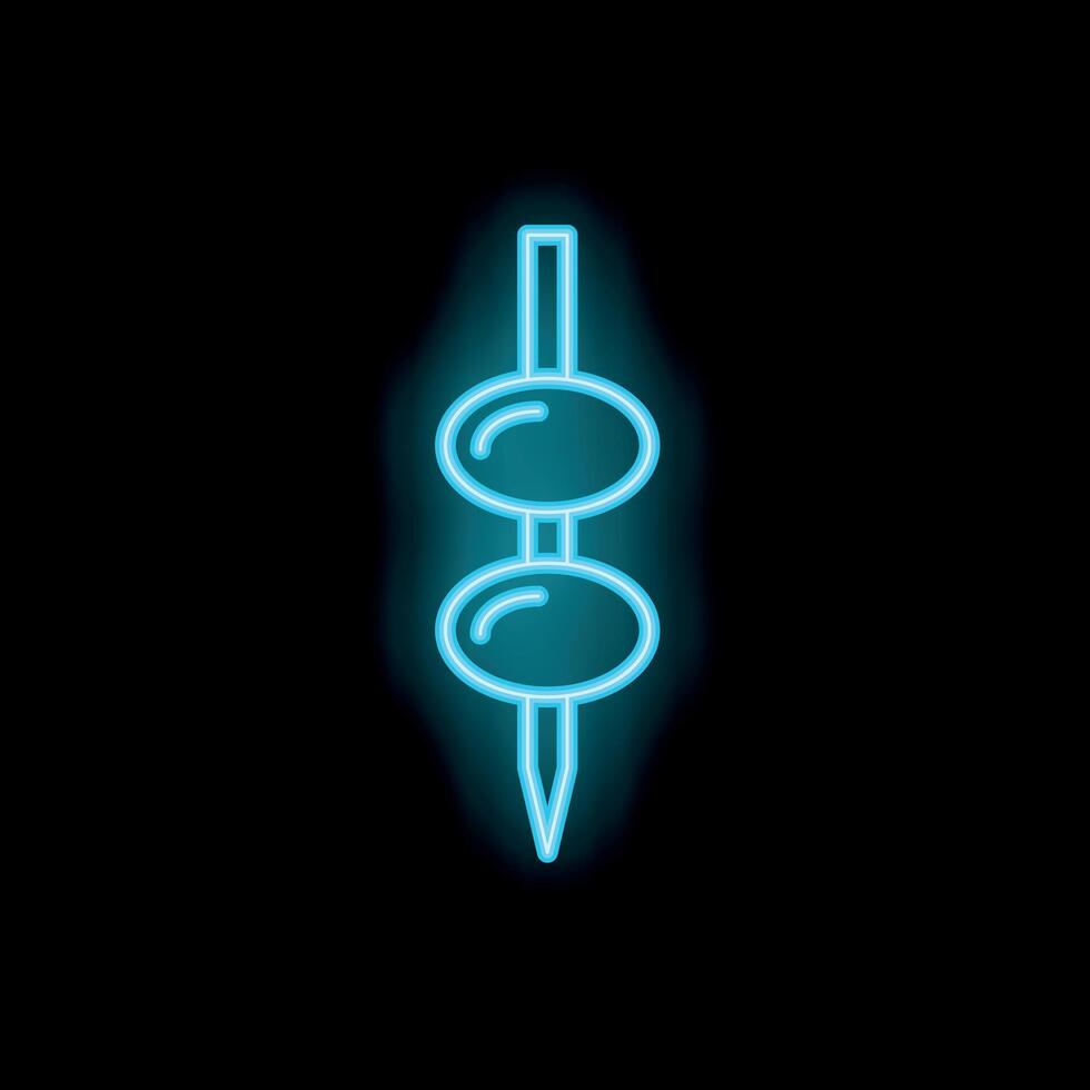 Blue neon sign showing olives on a cocktail stick on black background vector