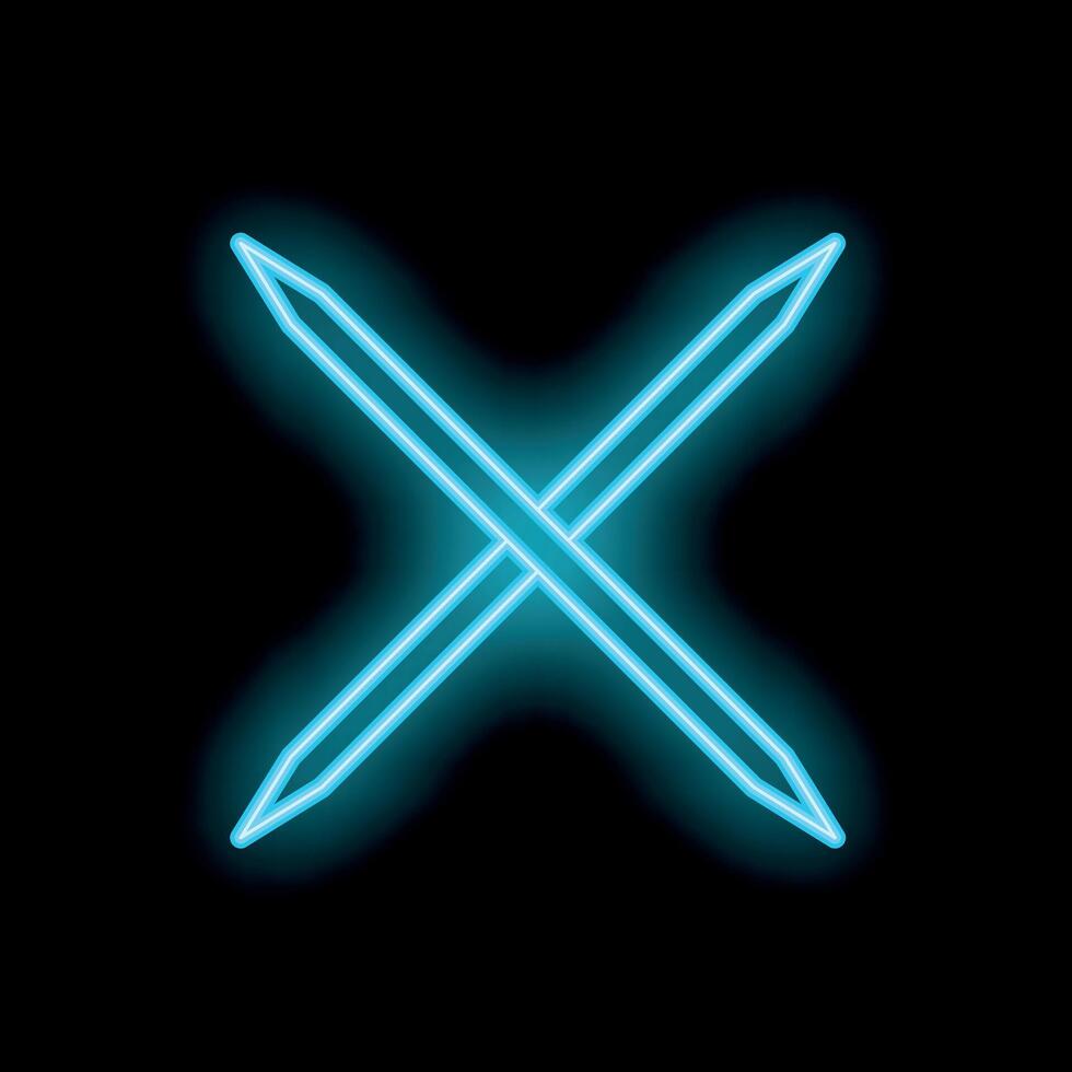 Two crossed neon swords creating a blue x on black background vector