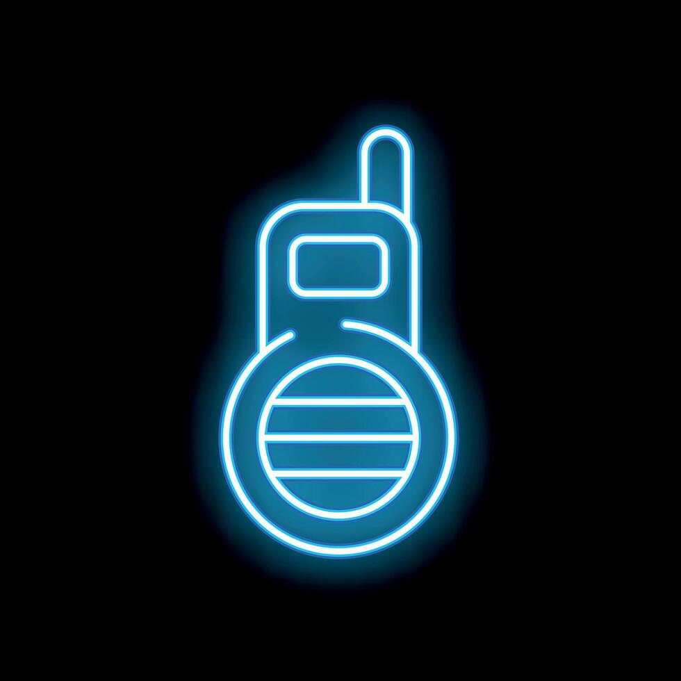 Blue neon sign of a walkie talkie on a black background vector