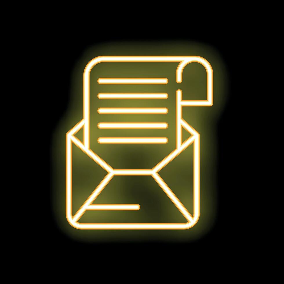 Neon envelope icon with letter sticking out glowing yellow vector