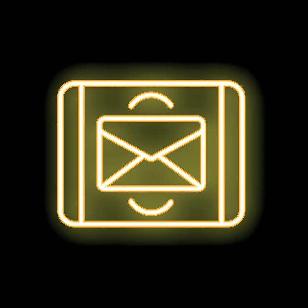 Neon yellow smartphone showing email notification icon on black background vector