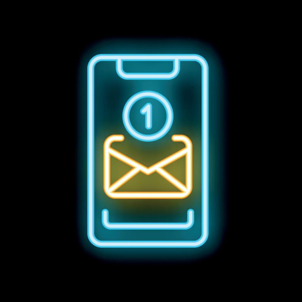 Neon smartphone showing new email notification icon on black background vector