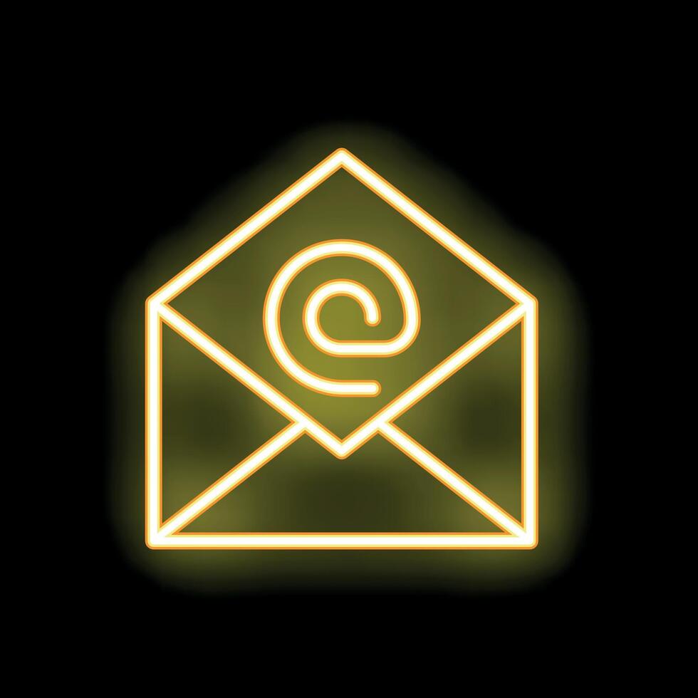 Neon envelope showing at symbol for email communication vector