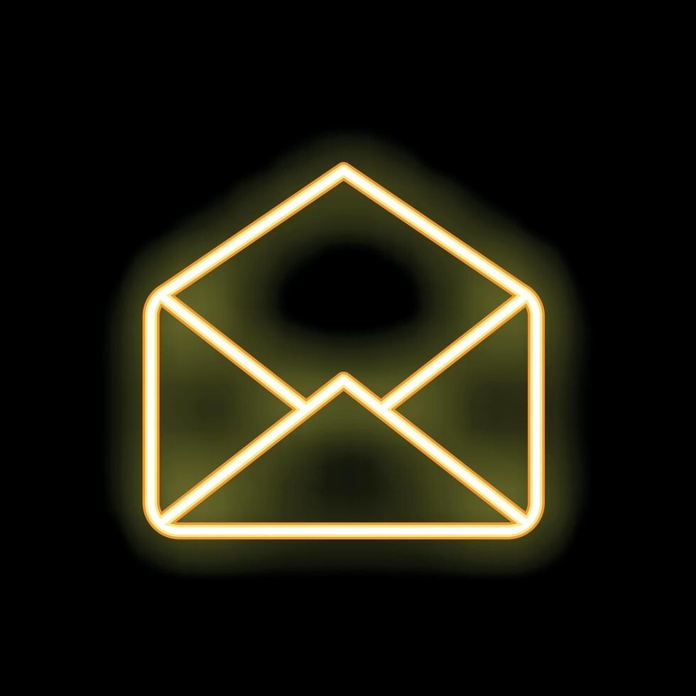 Neon yellow mail envelope glowing on black background vector