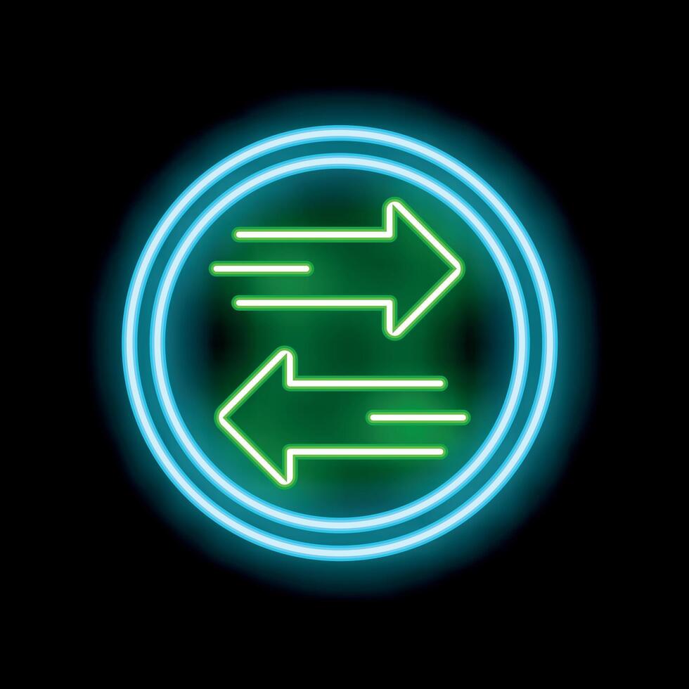 Neon green arrows pointing opposite directions inside a blue circle vector