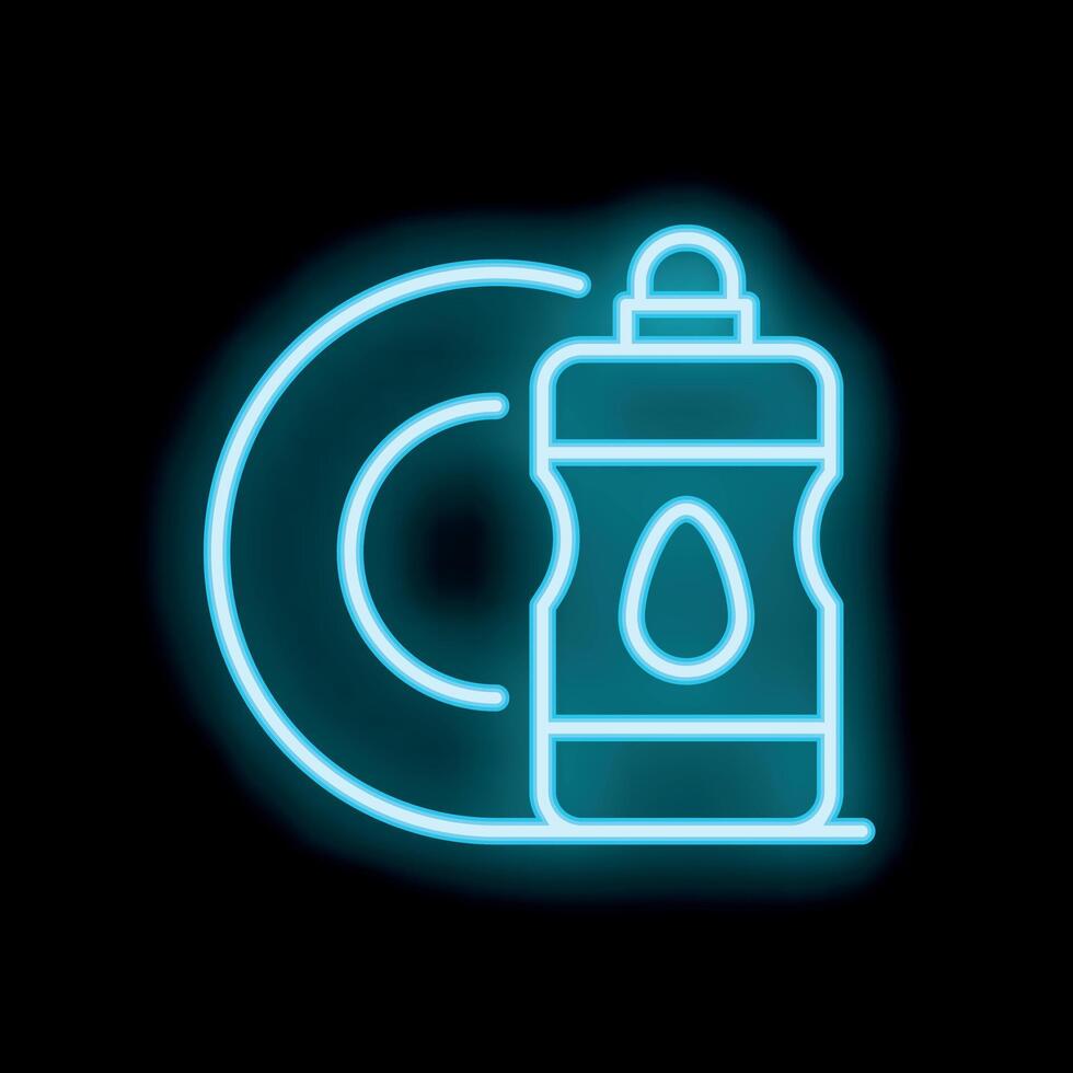 Neon icon of dishwashing liquid and plate representing cleaning and housework vector