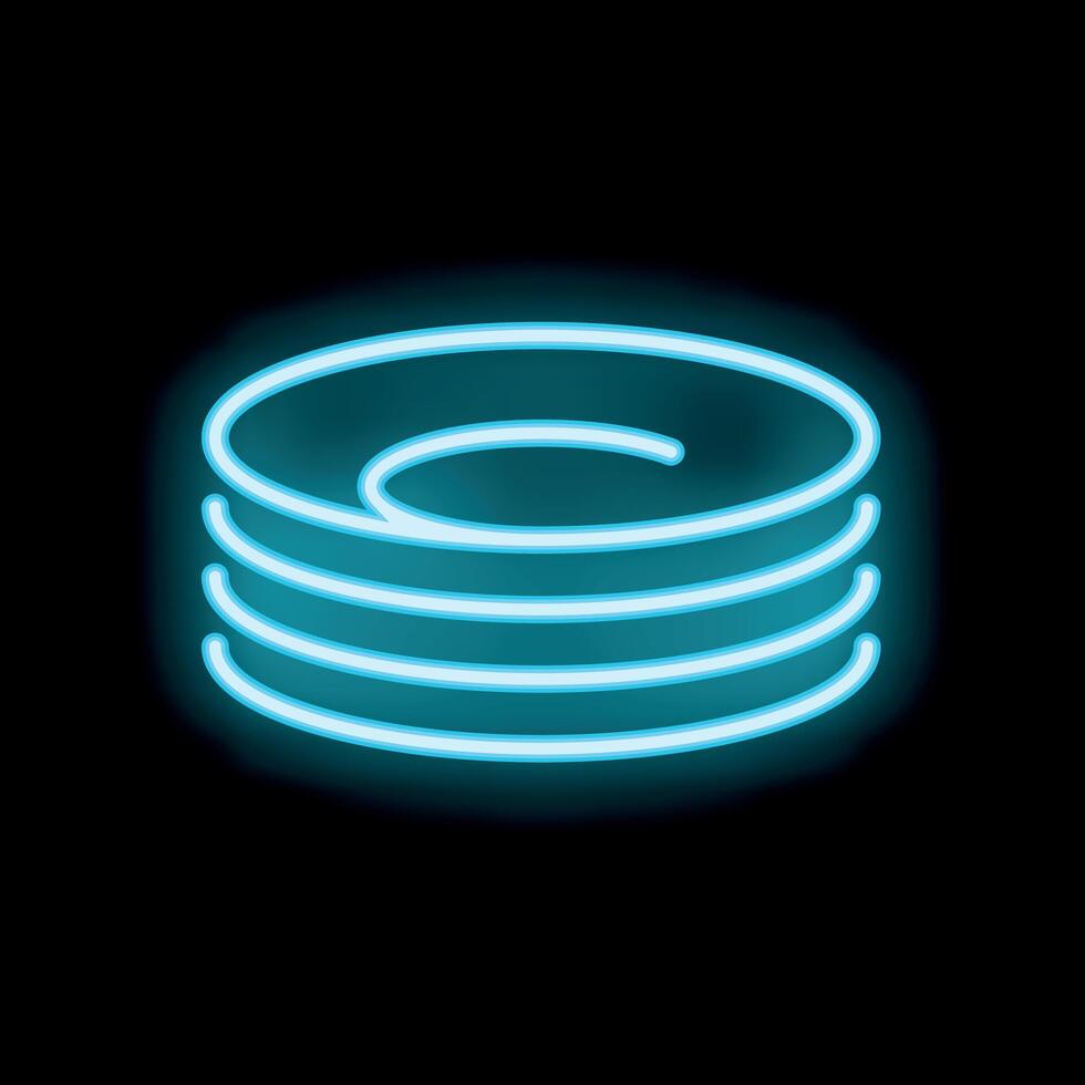 Bright blue neon sign showing stack of plates on black background vector