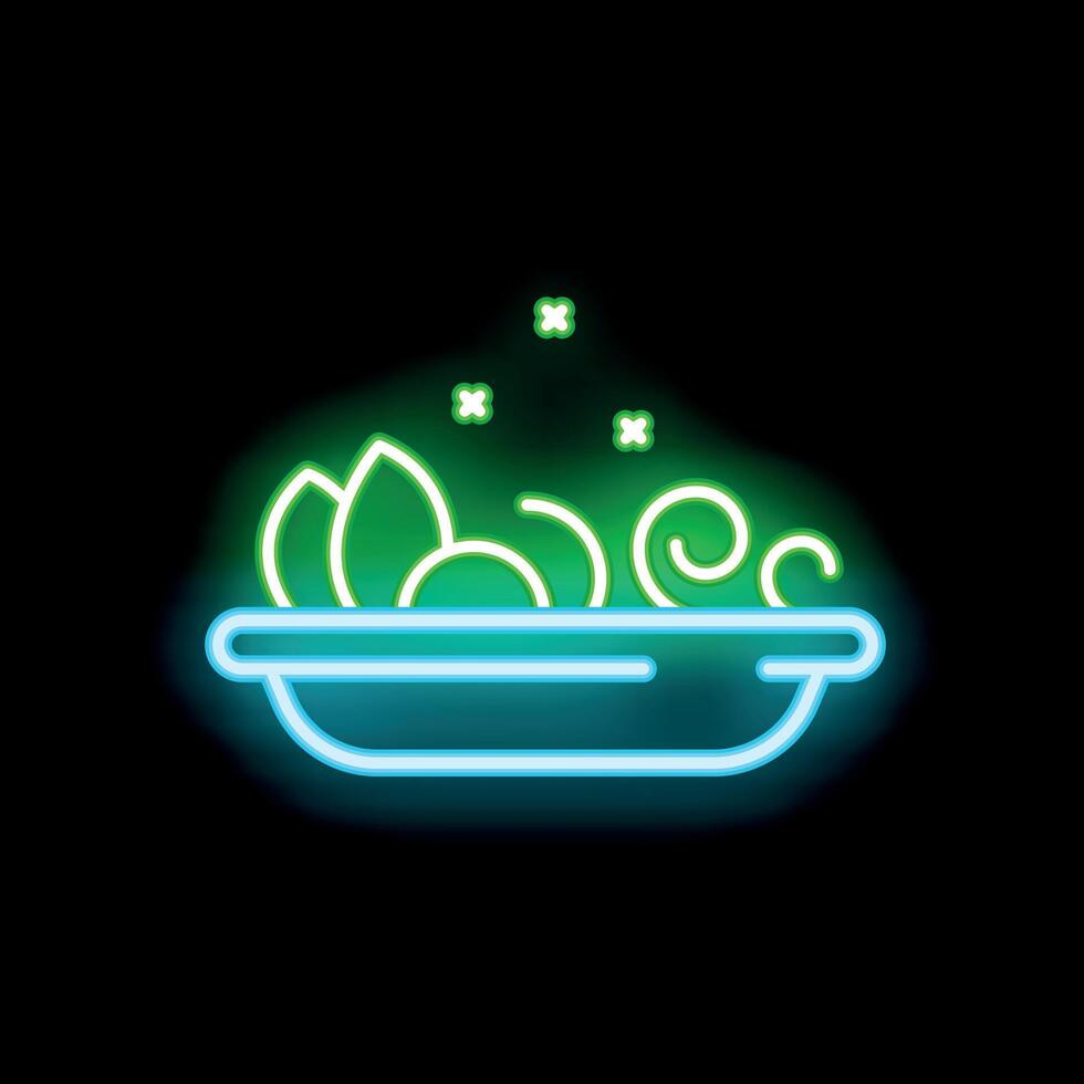 Neon sign representing salad in a bowl for restaurant or food delivery service vector