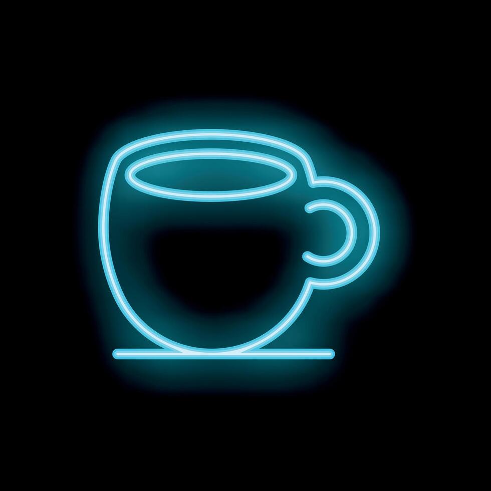 Neon sign showing a coffee cup on black background vector