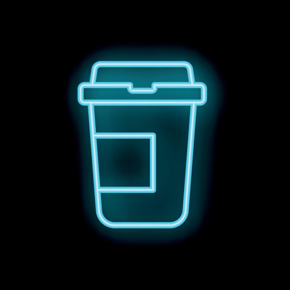 Neon sign of takeaway coffee in plastic cup with lid on black background vector