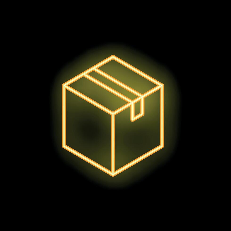 Neon yellow glowing cardboard box icon delivering concept vector