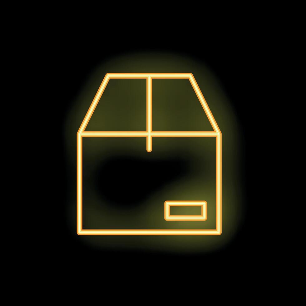 Neon yellow glowing cardboard box icon on black background vector