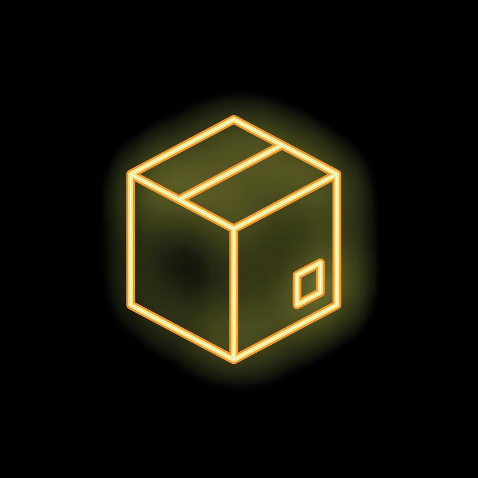 Glowing neon yellow cardboard box against a black background vector