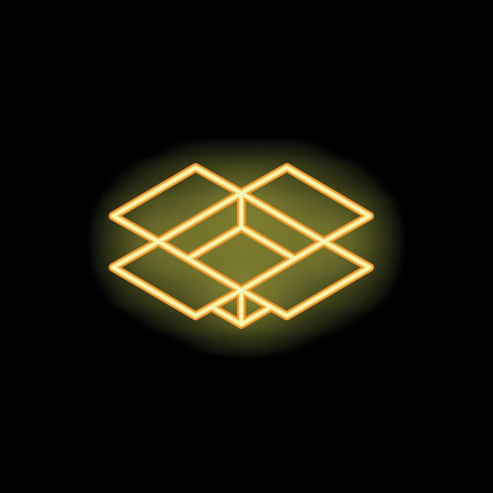 Neon yellow open box glowing against dark background vector