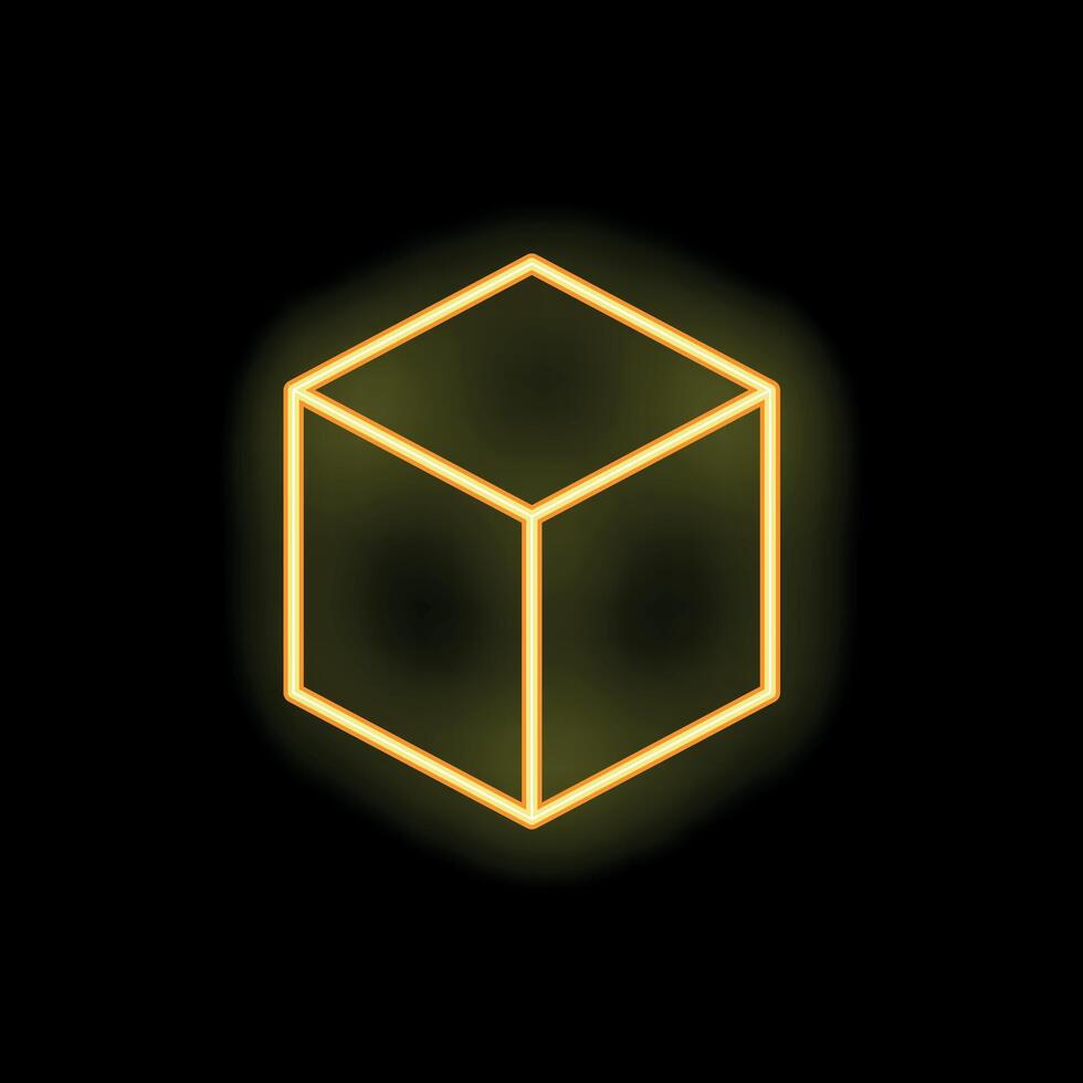 Glowing neon cube floating on black background vector