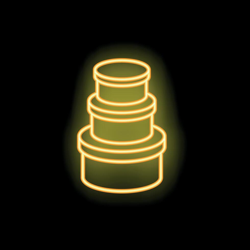 Yellow neon sign of three storage containers glowing on black background vector