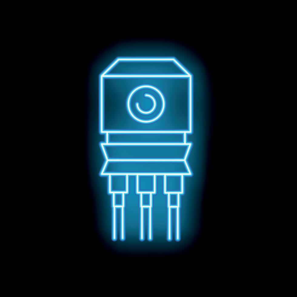 Blue neon style processor chip glowing on black background vector
