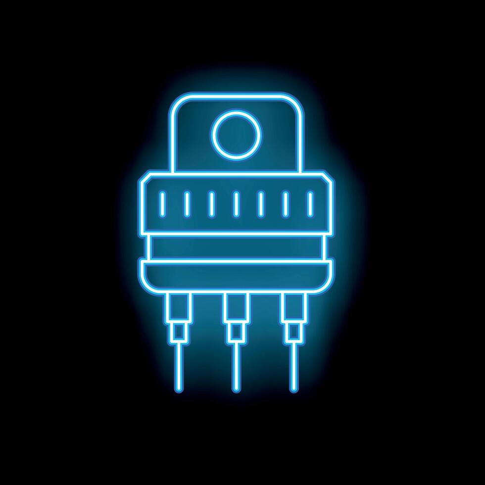 Neon icon of microchip being programmed with code vector