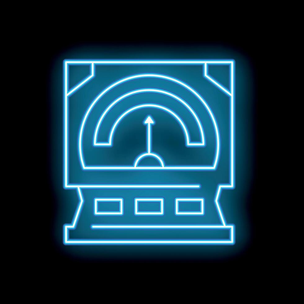Glowing neon line electric meter icon isolated on black background vector