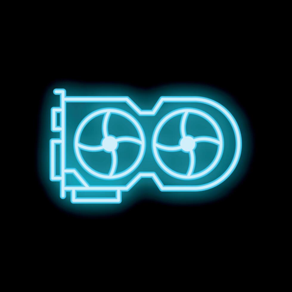 Neon icon of computer graphics card showing cooling fans vector