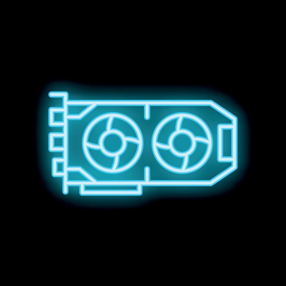 Neon graphic card icon glowing on dark background vector