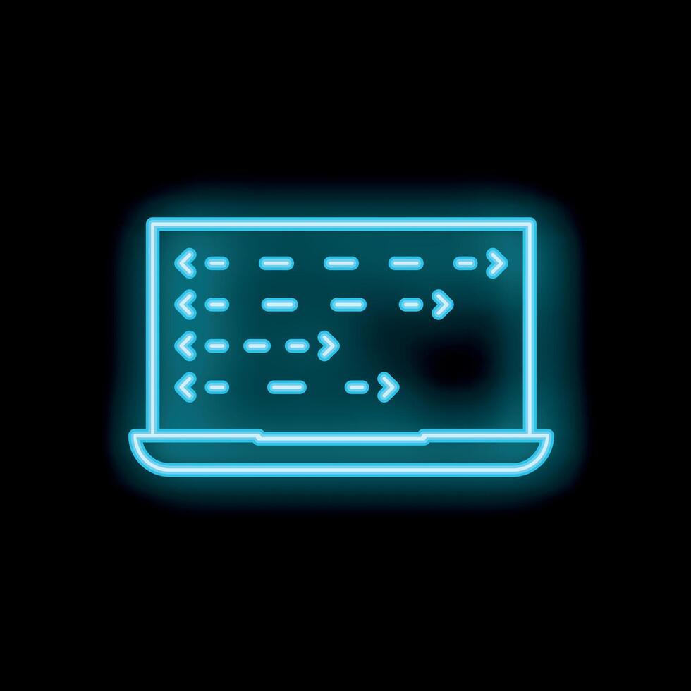 Neon laptop showing programming code on black background vector