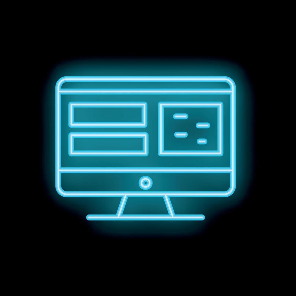 Neon icon of a computer monitor showing a website design interface vector