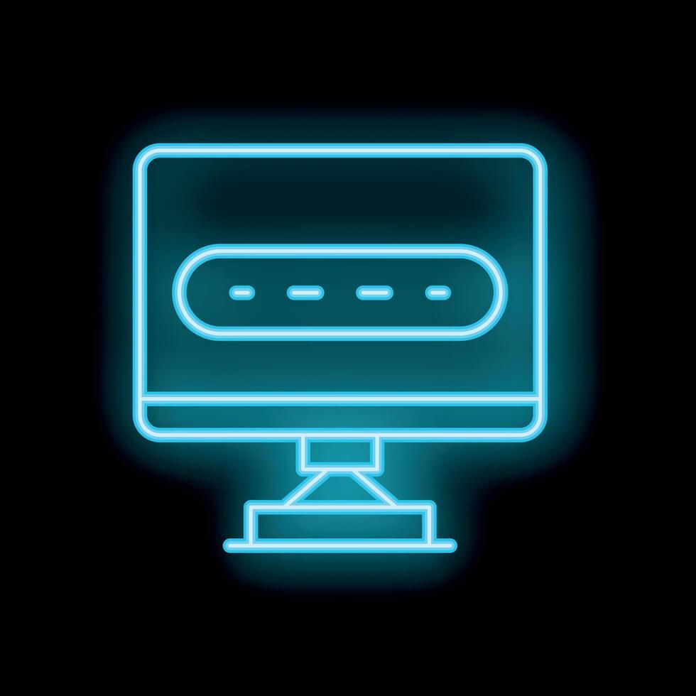 Neon blue computer monitor showing password protected website login page icon vector