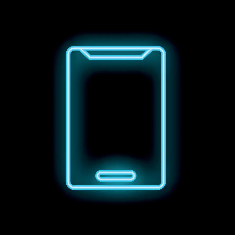 Blue neon smartphone glowing on black background vector