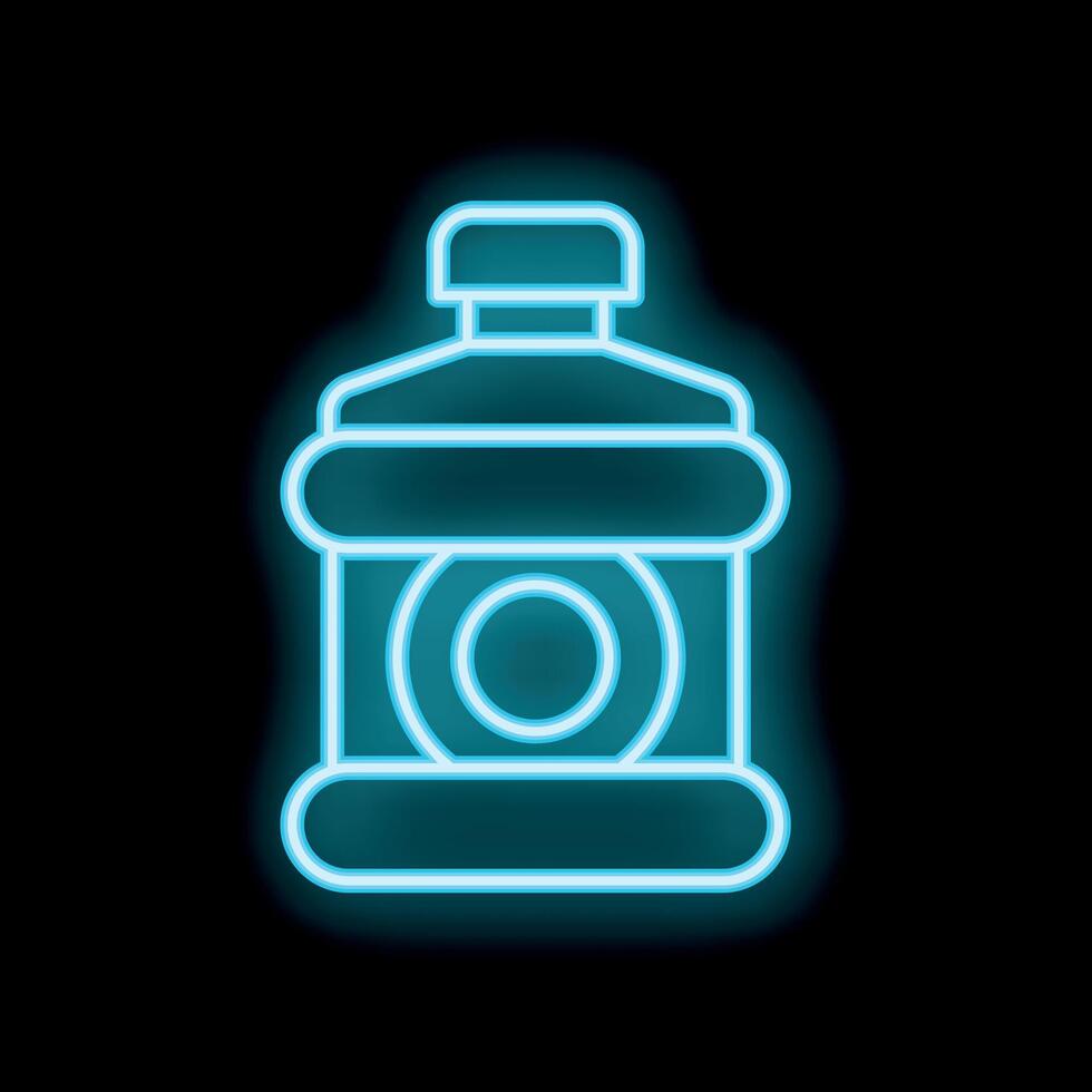Blue neon sign of reusable water bottle on a black background vector