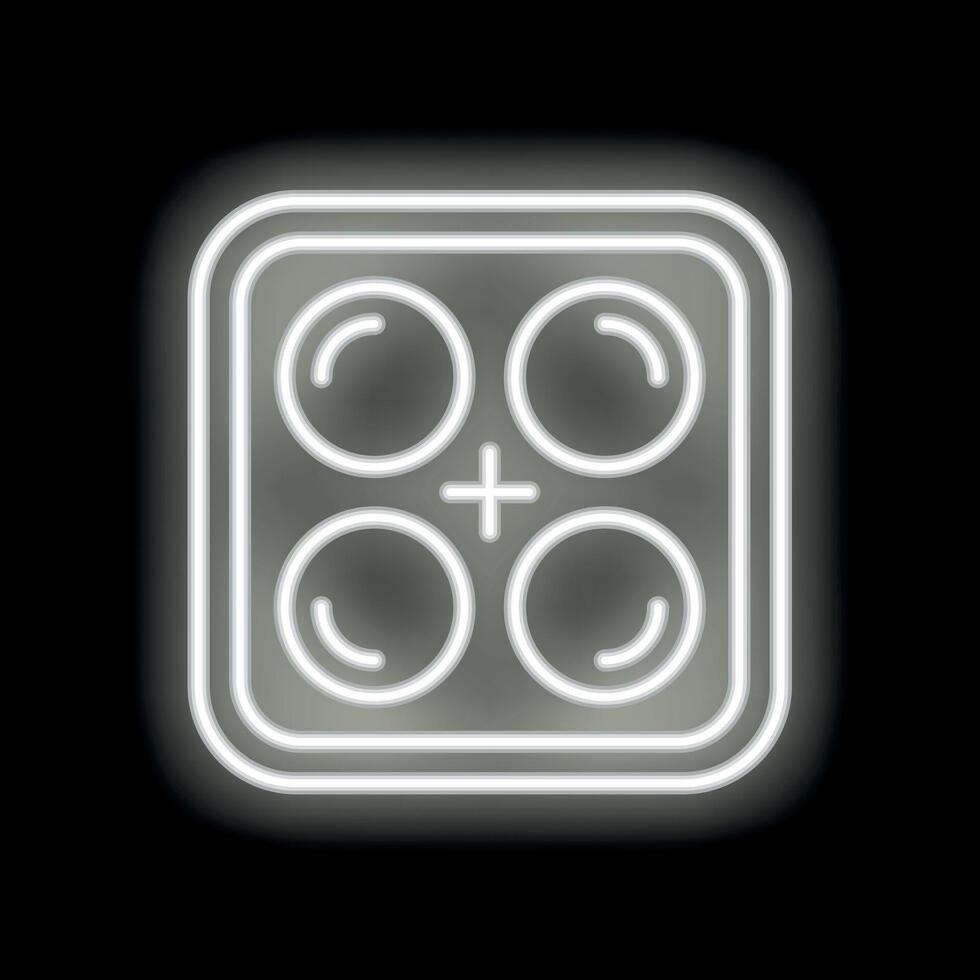 Smartphone camera module glowing white neon sign on black background vector