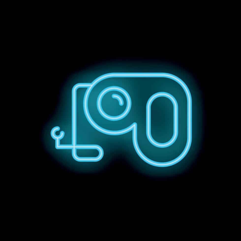 Blue neon icon of a retro gamepad shining on black background vector