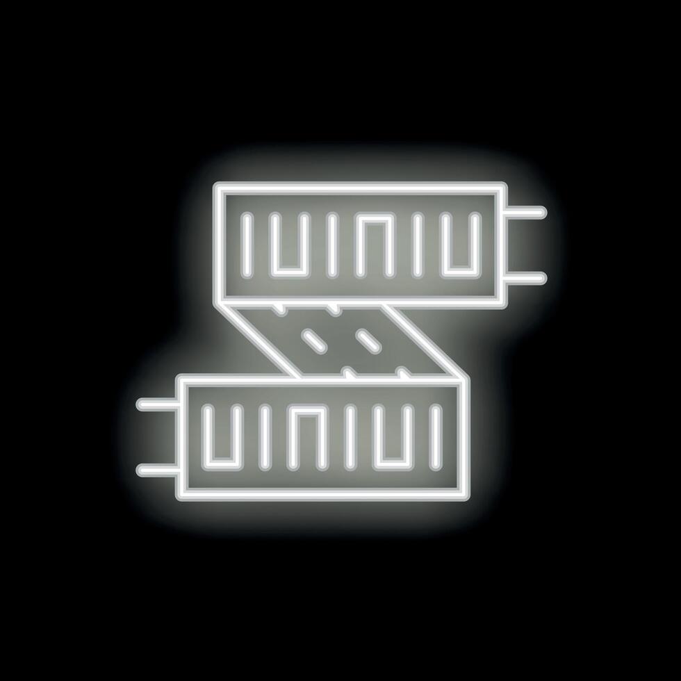 White neon sign icon of retractable utility knife on black background vector