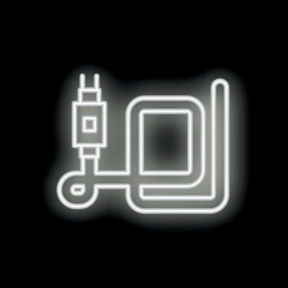 Neon icon of external hard drive connecting to computer via cable vector