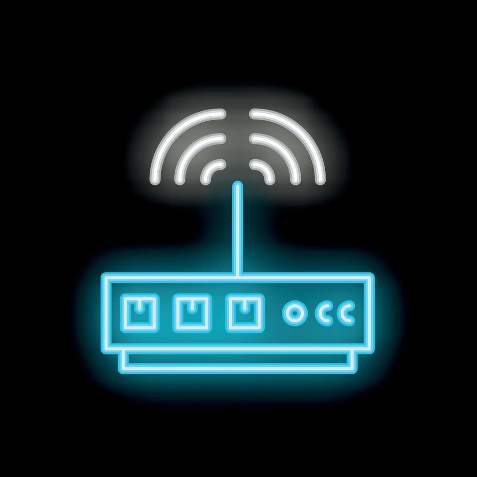 Neon icon of wifi router emitting internet signal vector