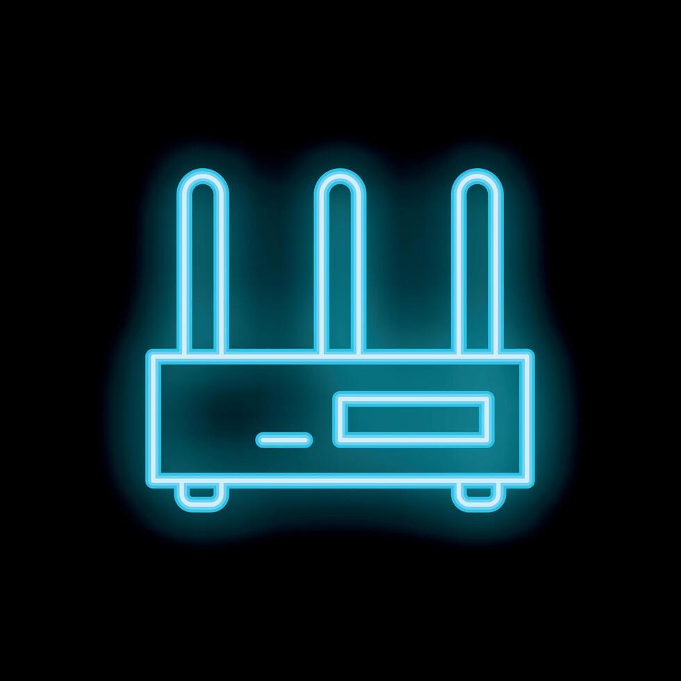 Neon wifi router glowing on black background vector