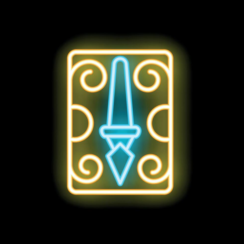 Glowing neon line tarot card icon isolated on black background. Esoteric element. illustration vector