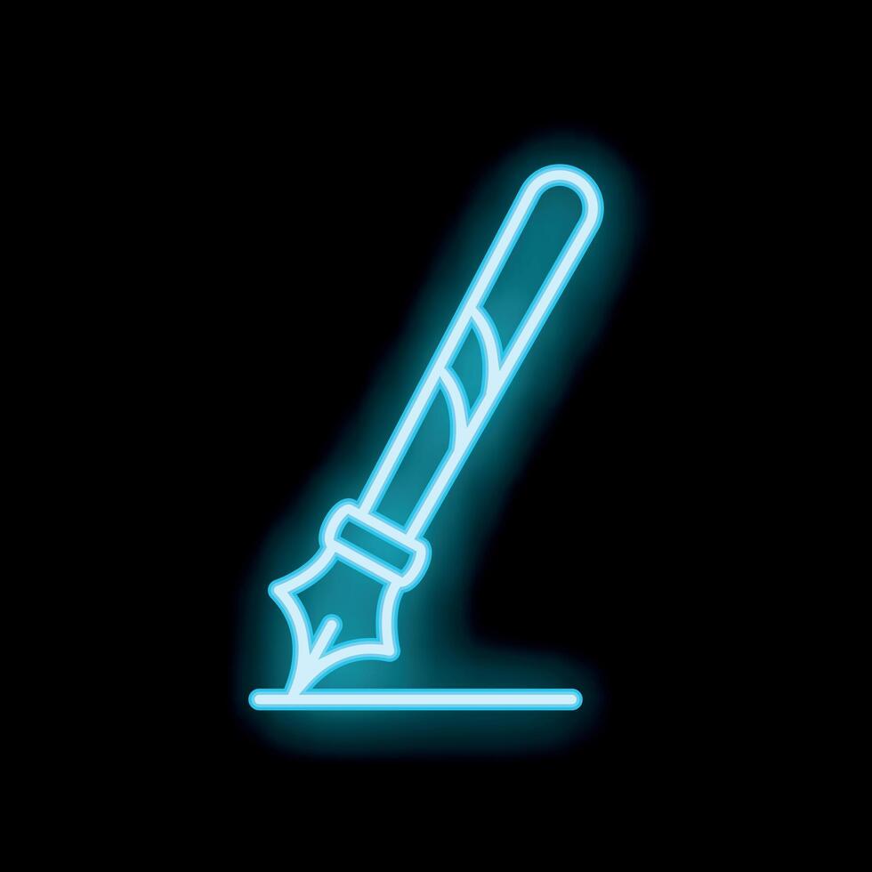 Blue neon icon of a fountain pen writing on the line vector
