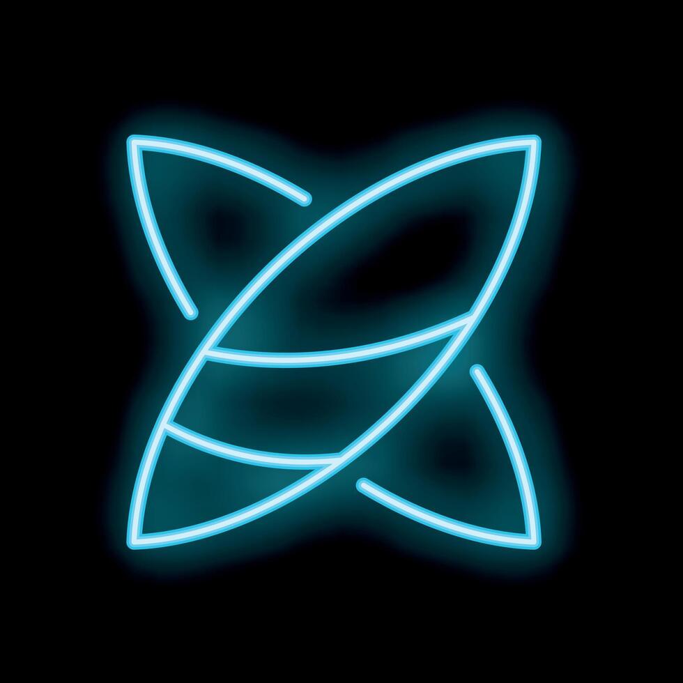 Neon blue atom spinning on black background vector