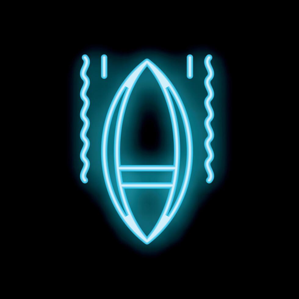 Neon icon of boat hanging from crane hook vector
