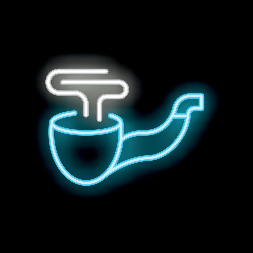 Blue neon sign showing smoking pipe with smoke on black background vector