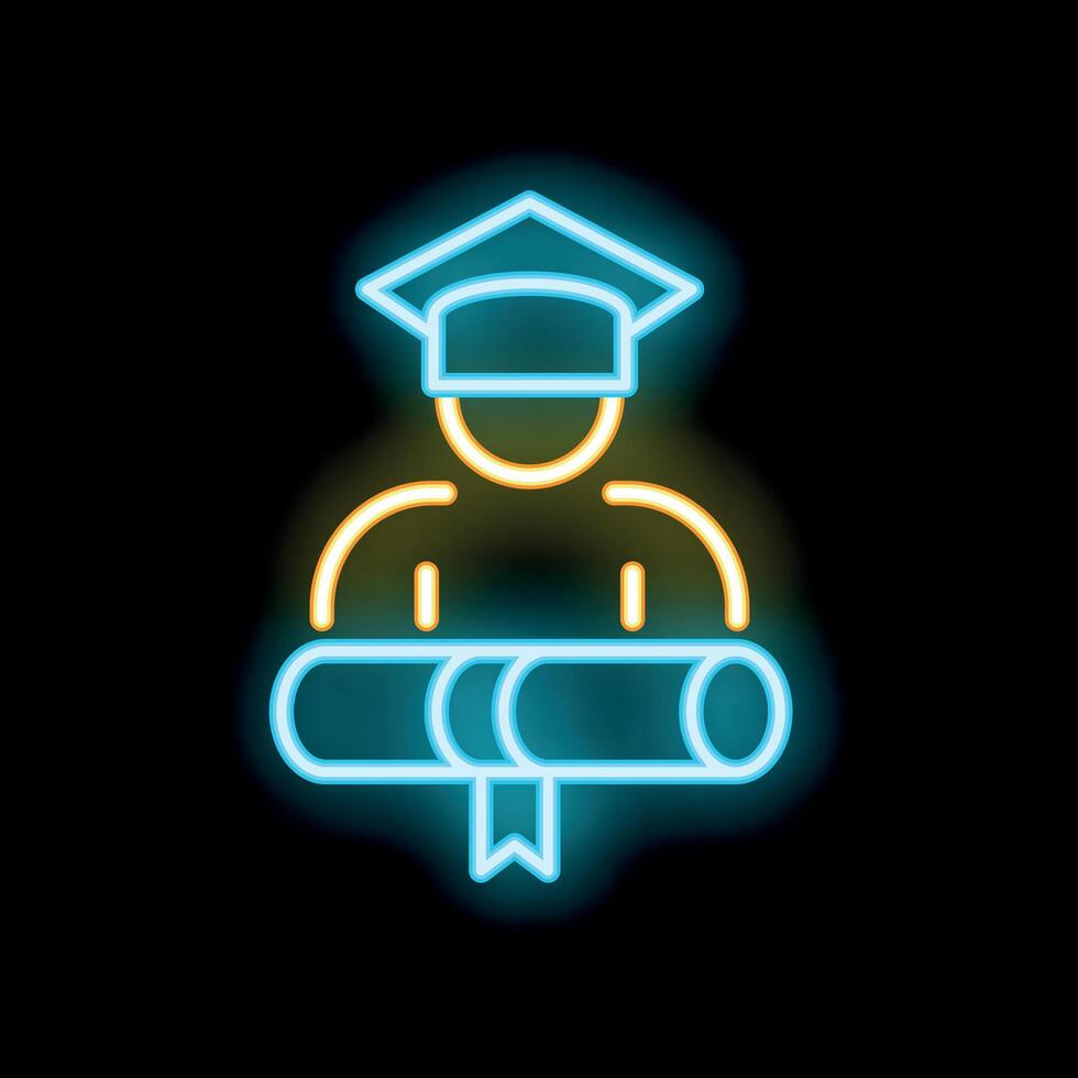 Graduate student holding diploma neon sign on black background vector
