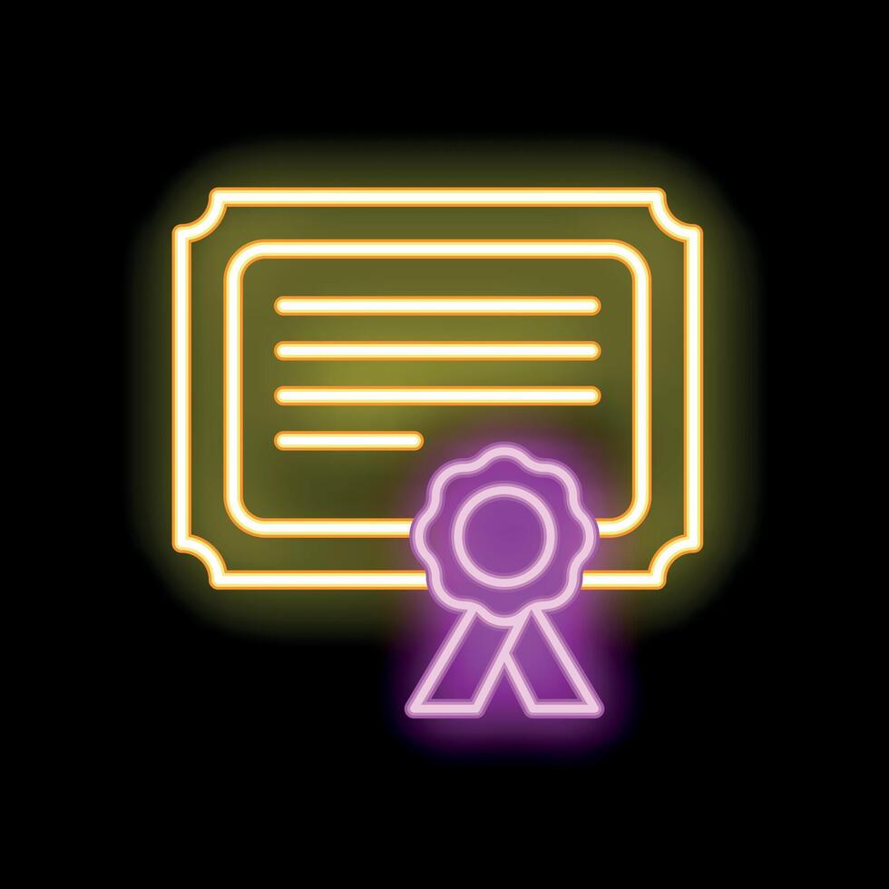 Neon sign showing a diploma with ribbon for graduation ceremony vector
