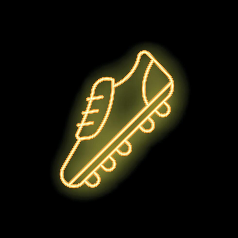 Golden neon icon of soccer cleat shoe shining brightly vector