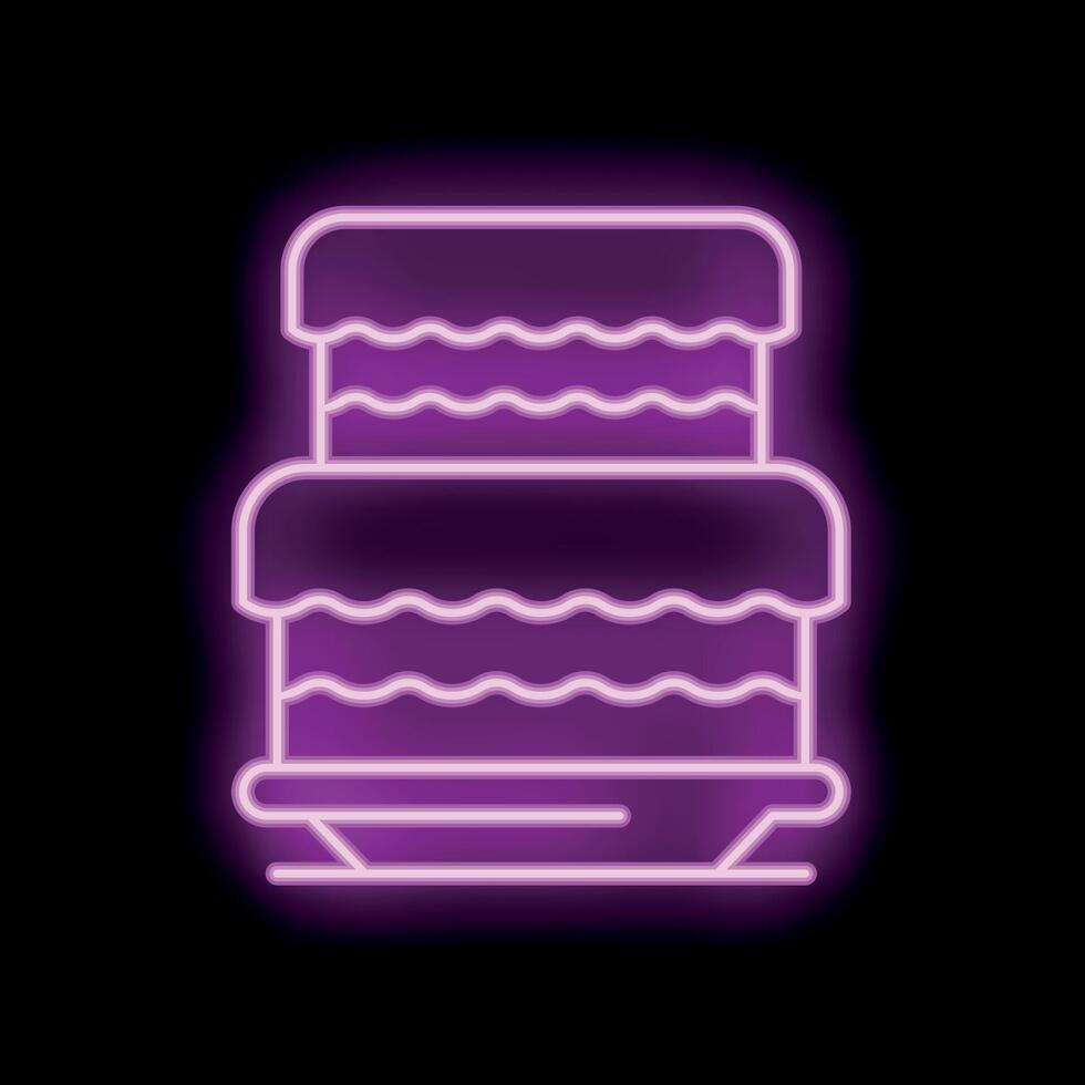 Neon sign showing a two tier cake with icing on a plate vector